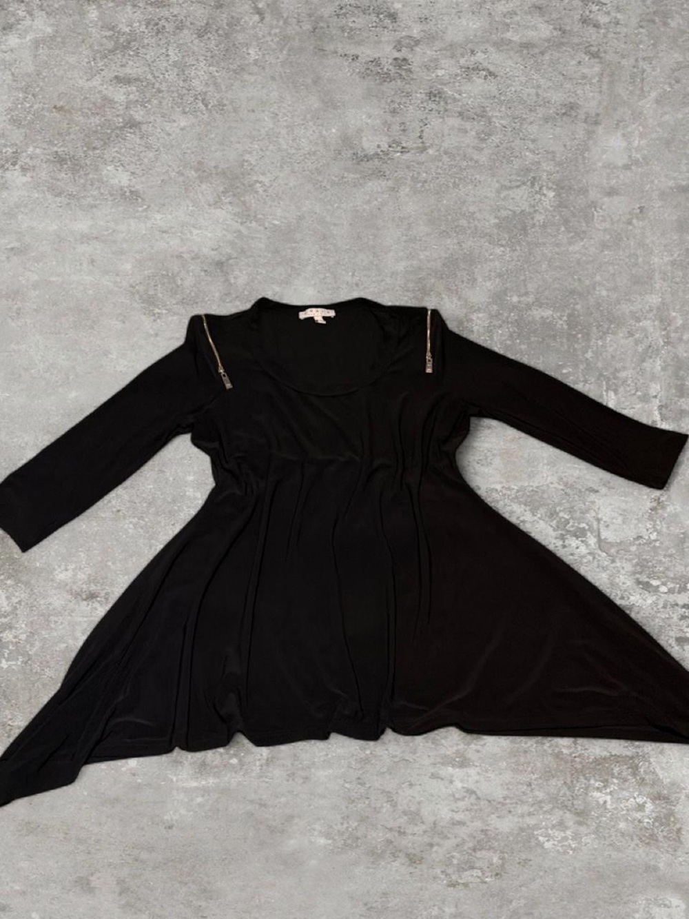 Chaus Black Flared Tunic with Shoulder Zipper Accents M